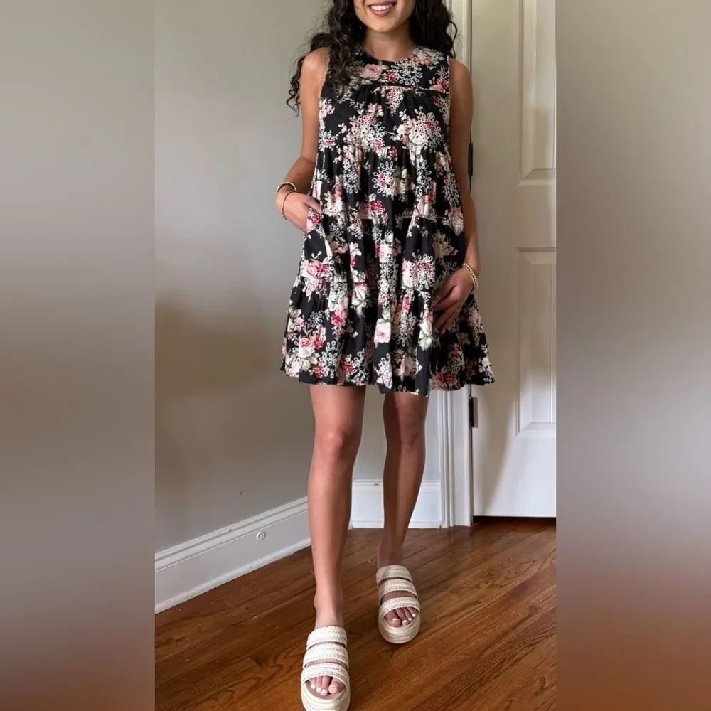 Sofie the Label Floral Tiered Mini Dress with Pockets Size Small